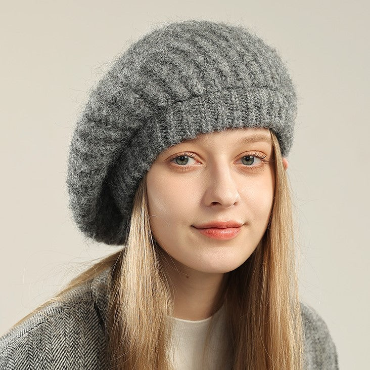 Gray knitted beret from the Knitted British Retro Wool Painter Cap collection