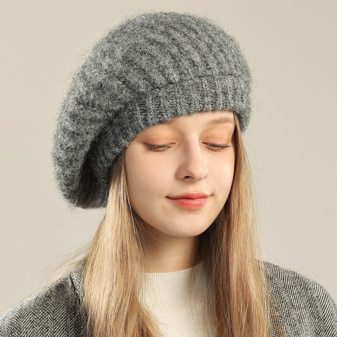 Gray knitted beret from the Knitted British Retro Wool Painter Cap collection