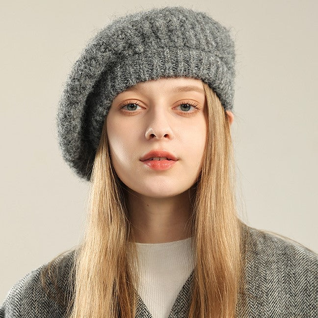 Gray knitted beret from the Knitted British Retro Wool Painter Cap collection