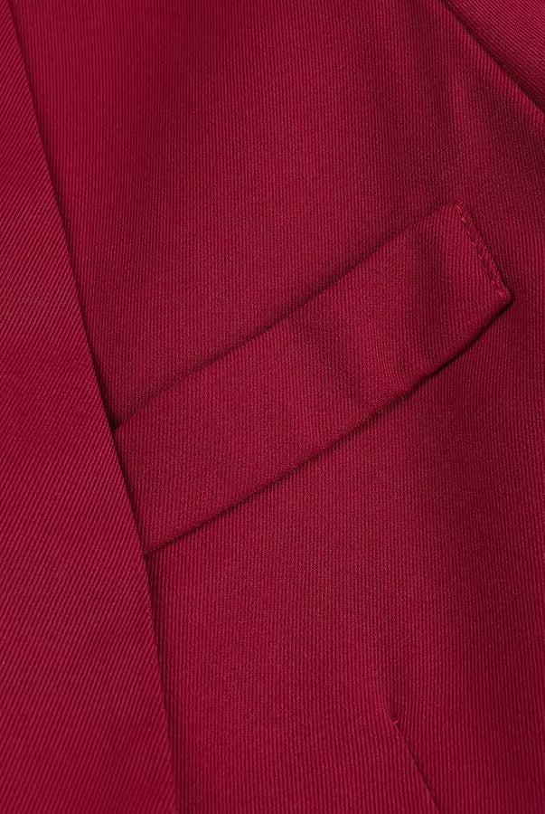 Red Langry corduroy blazer with tuxedo collar and pocket detail