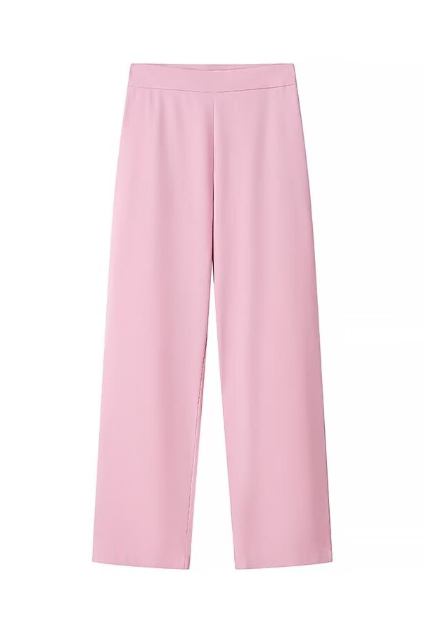 Pink high-waist wide-leg langry fashion trousers in smooth fabric