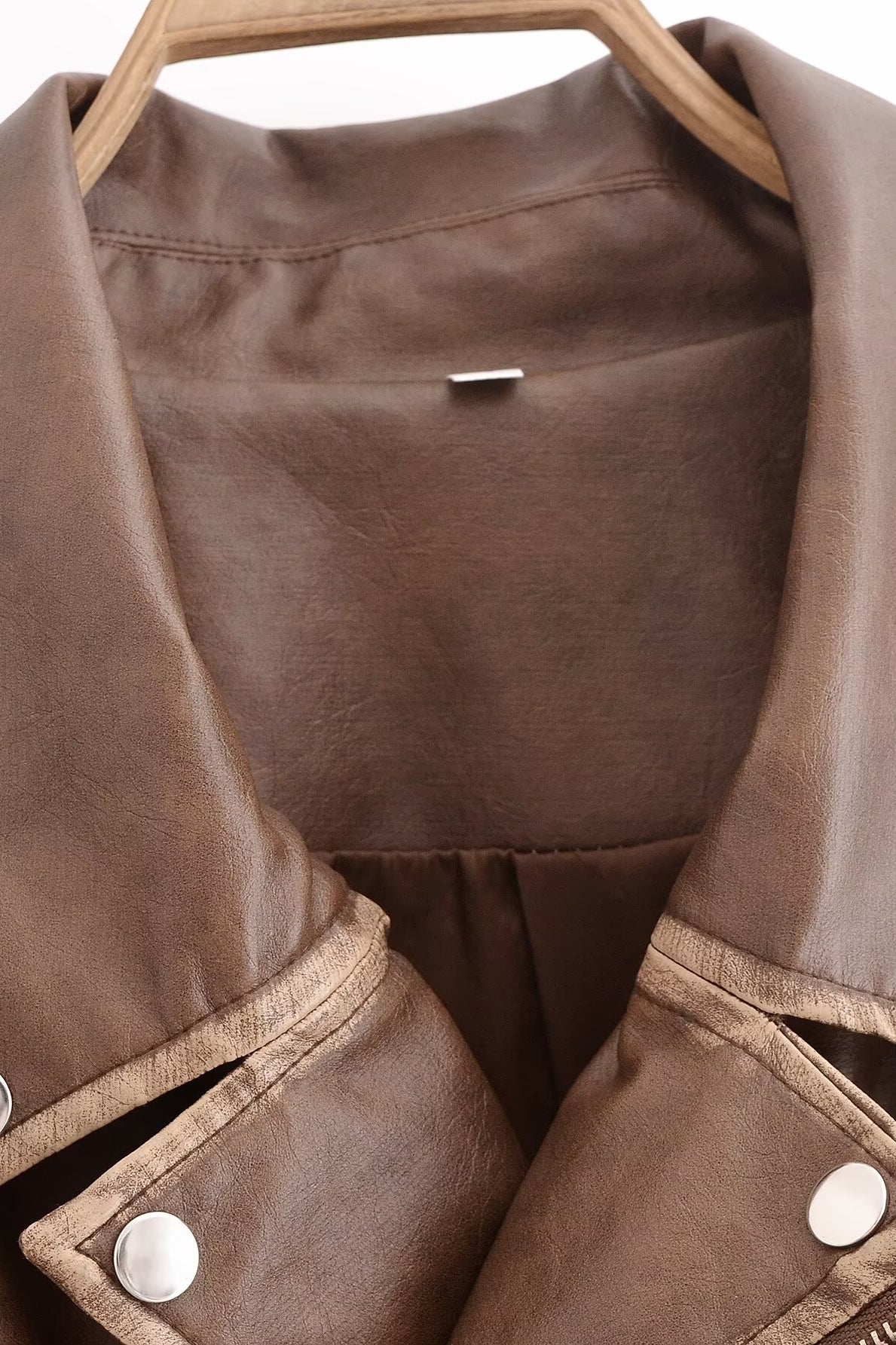 Winter Street faux leather motorcycle jacket in brown with silver hardware