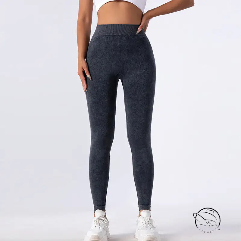 Dark gray high-waisted washed seamless yoga trousers