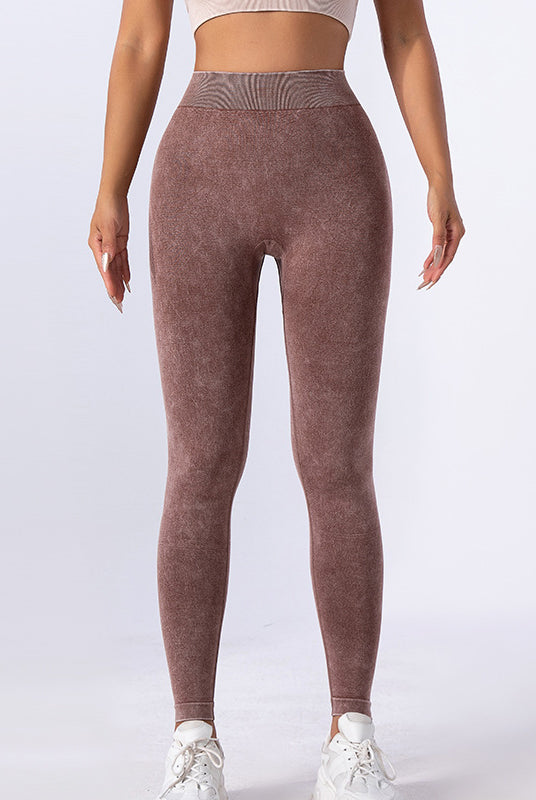 Brown textured high-waisted athletic leggings for stylish yoga and fitness wear