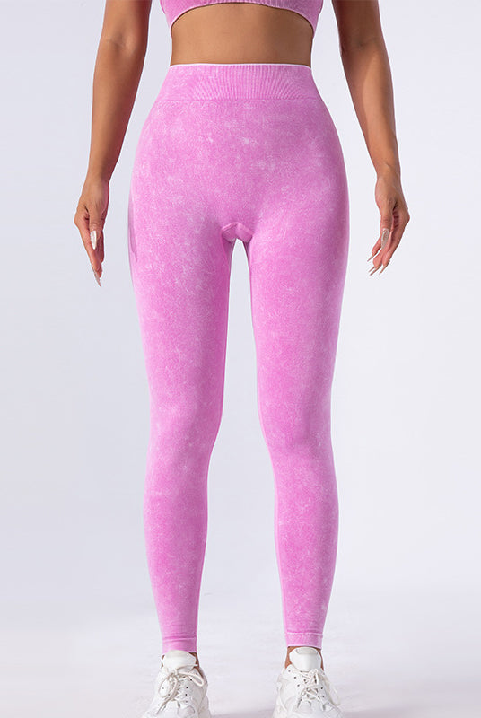 Pink high-waisted seamless leggings from Washed Seamless Yoga Trousers fashion collection