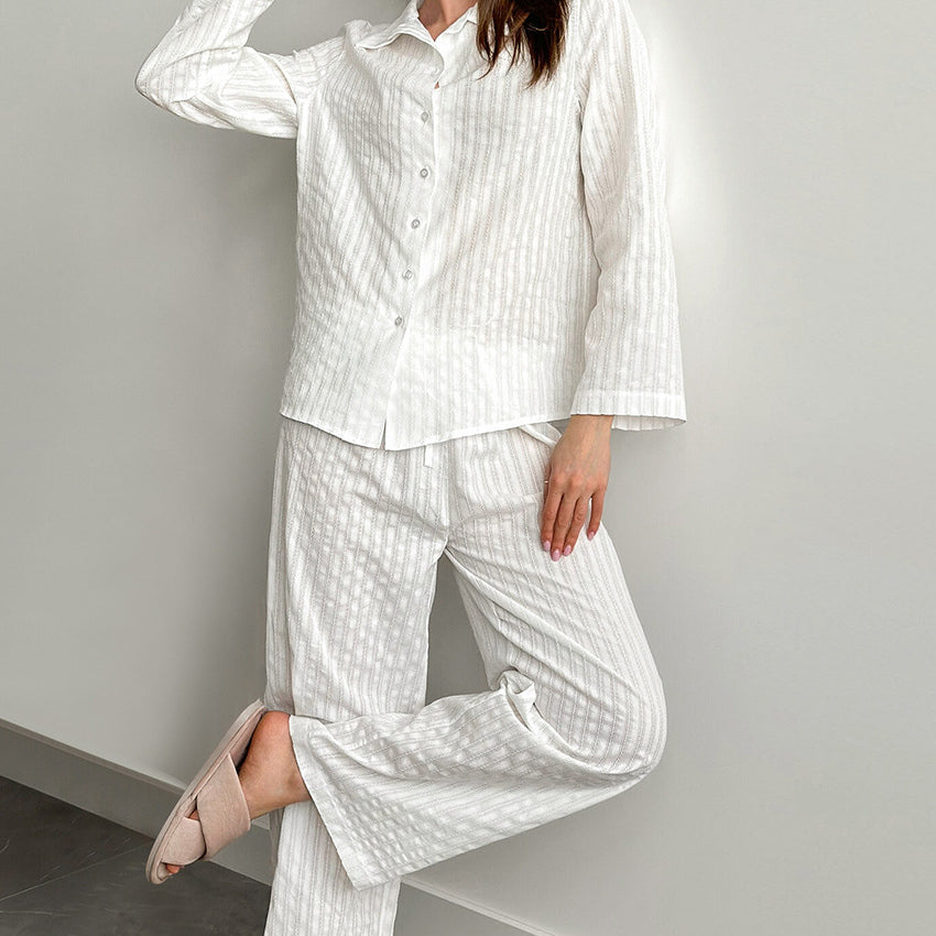 Beautiful white pure cotton Langry fashion pajama set with stripes