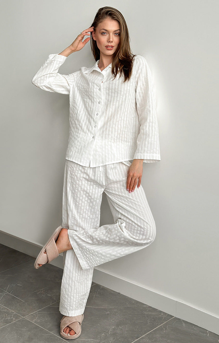 Beautiful white pure cotton Langry fashion pajama set with stripes