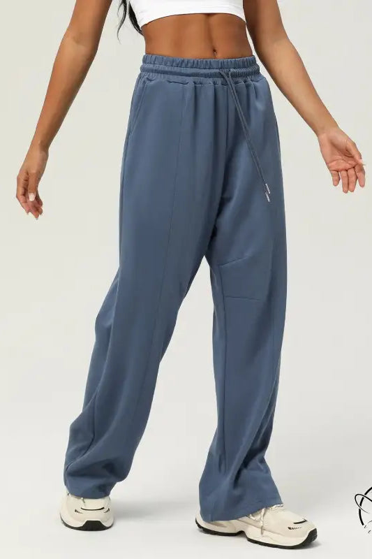 Blue-gray casual fitness yoga pants with elastic waistband