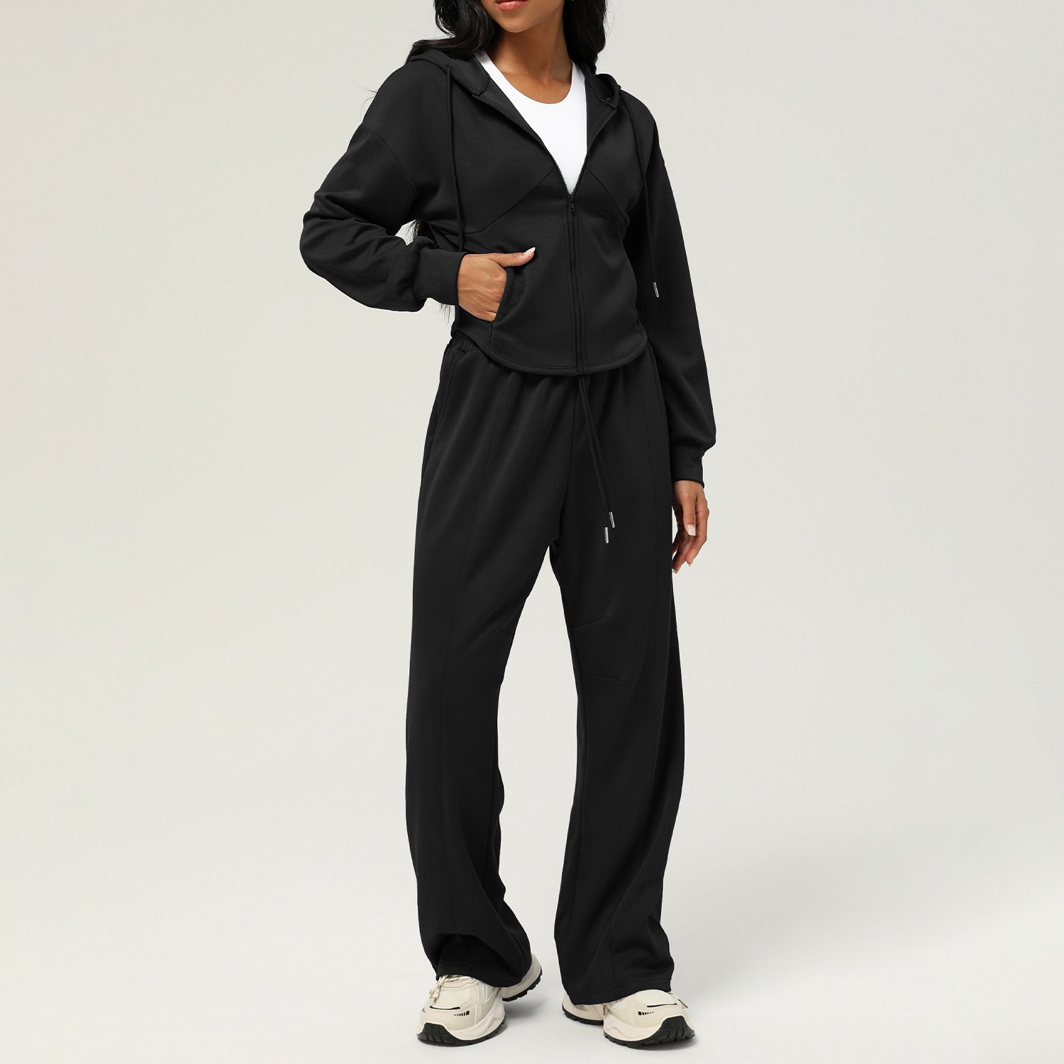 Black hooded tracksuit from Langry, perfect for outdoor fashion styles and ملابس