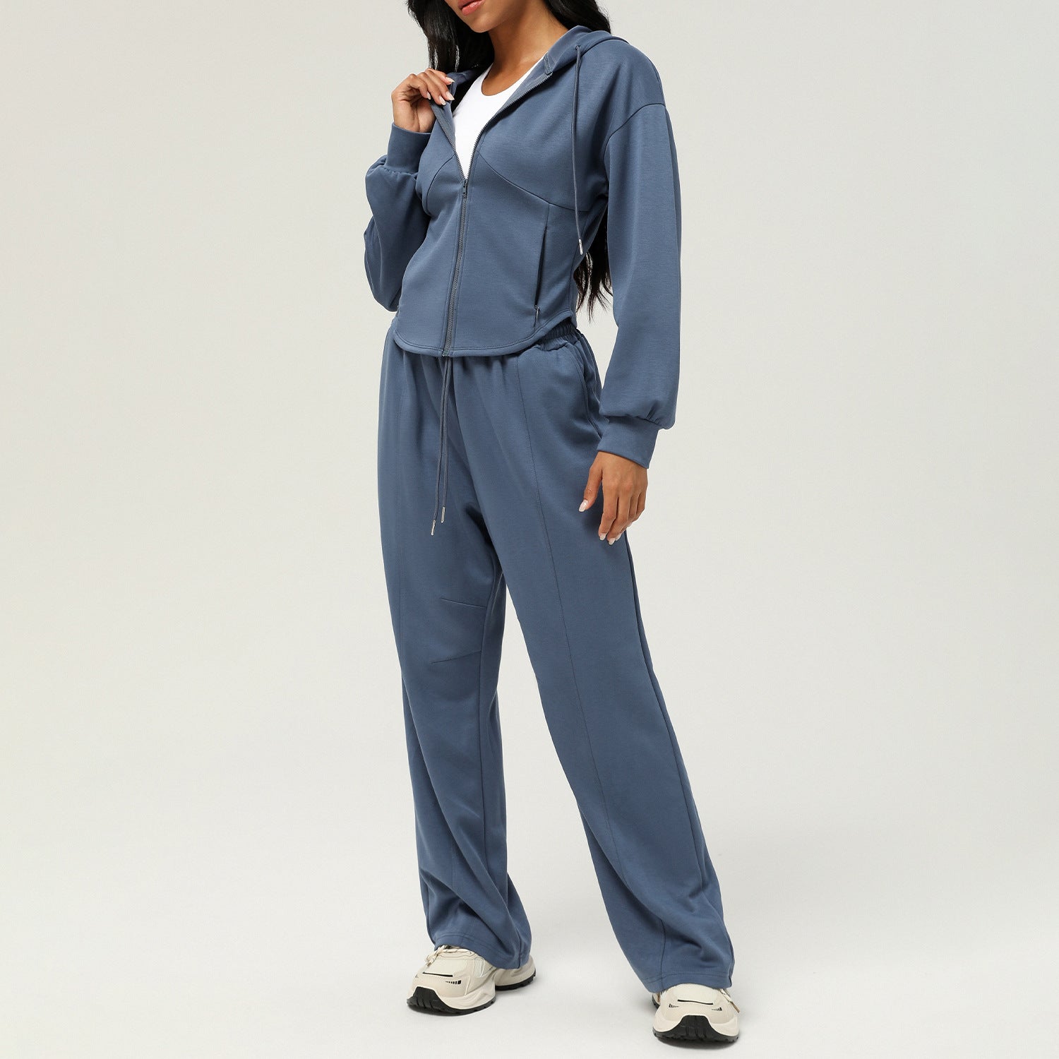 Blue hooded tracksuit from Langry, perfect casual outdoor outfit for stylish fashion seekers