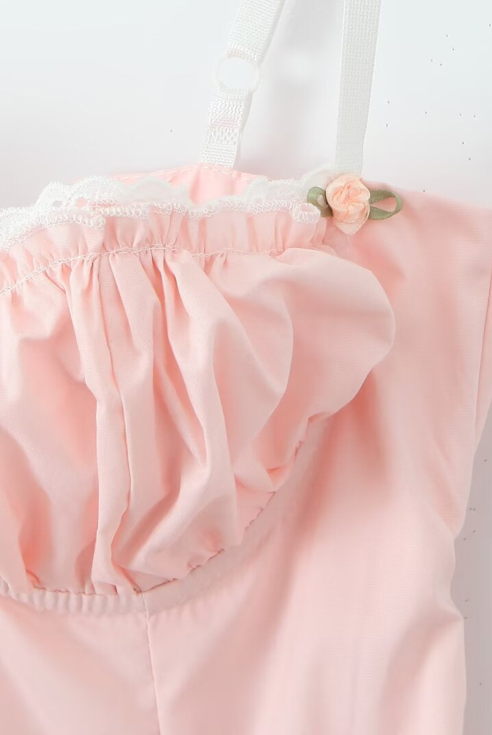 Pale pink Enchanting Steel Bracket Short Dress with ruffles and rosebud accent in fashion