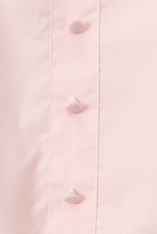 Pale pink fabric with button details in Enchanting Steel Bracket Short Dress, ملابس