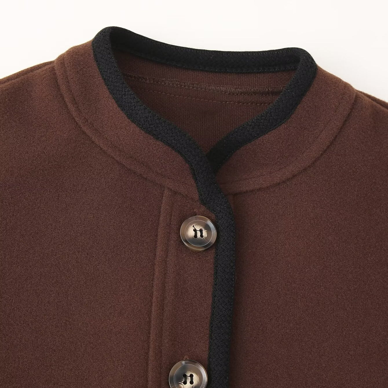 Stylish langry fashion brown black woolen jacket with round collar