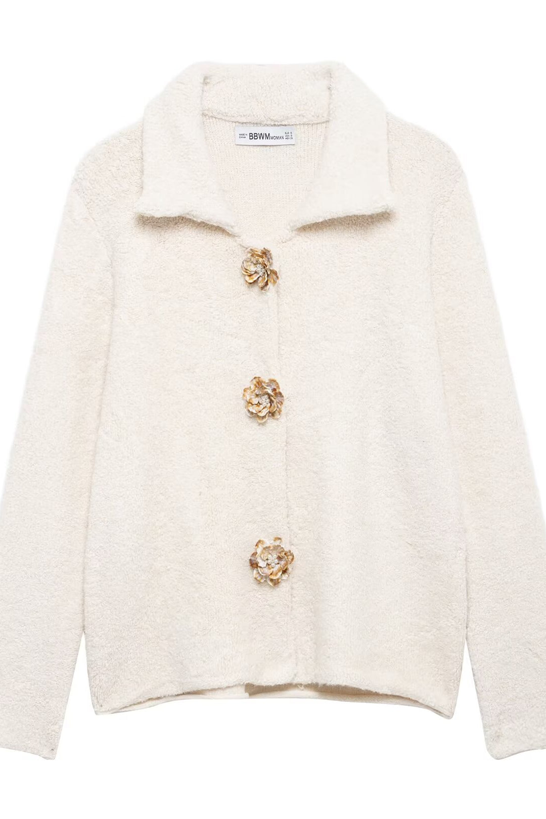 Elegant Langry knitted cardigan in cream with gold floral buttons