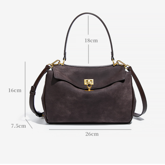 Brown leather handbag with gold hardware, Original Frosted Deerskin Bag for fashionable style