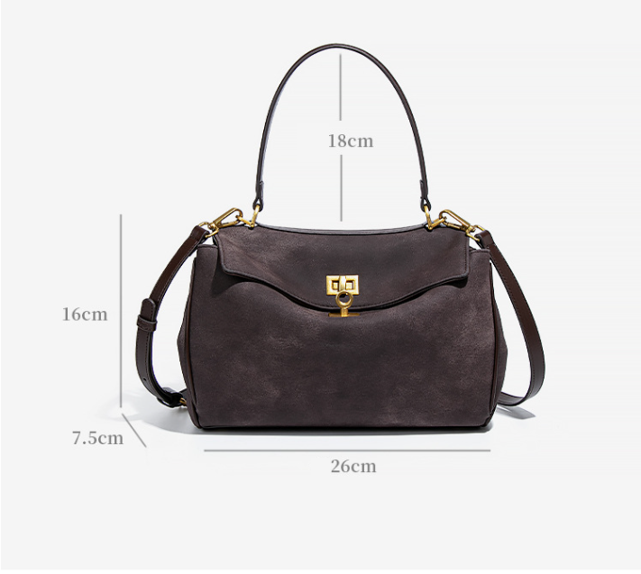 Brown leather handbag with gold hardware, Original Frosted Deerskin Bag for fashionable style