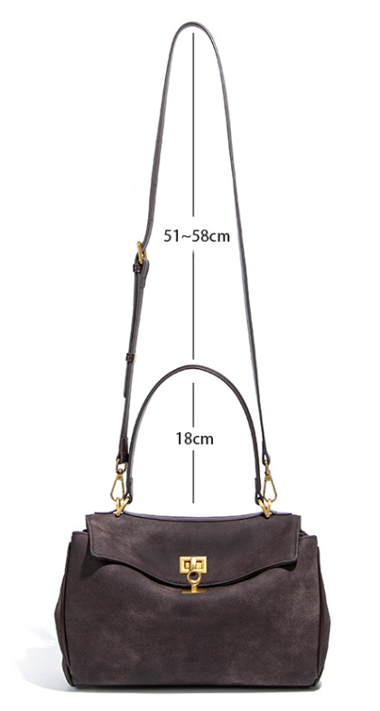 Brown leather handbag with strap from Original Frosted Deerskin Bag, ideal for fashion enthusiasts