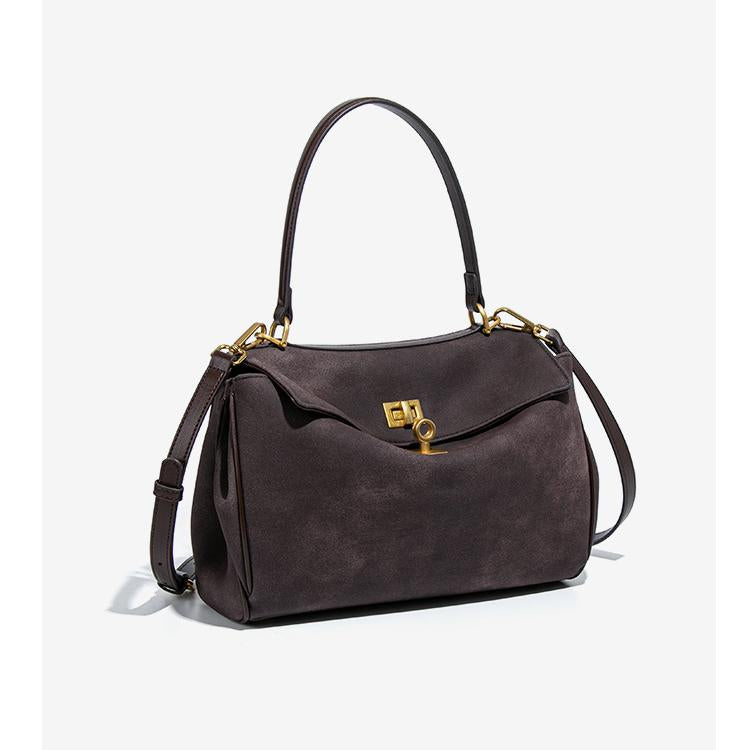 Dark brown leather handbag with gold hardware from Original Frosted Deerskin Bag, fashion essential