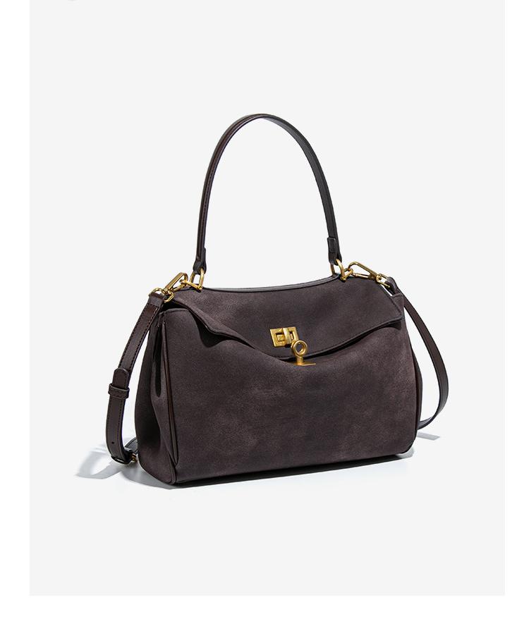 Dark brown leather handbag with gold hardware from Original Frosted Deerskin Bag, fashion essential