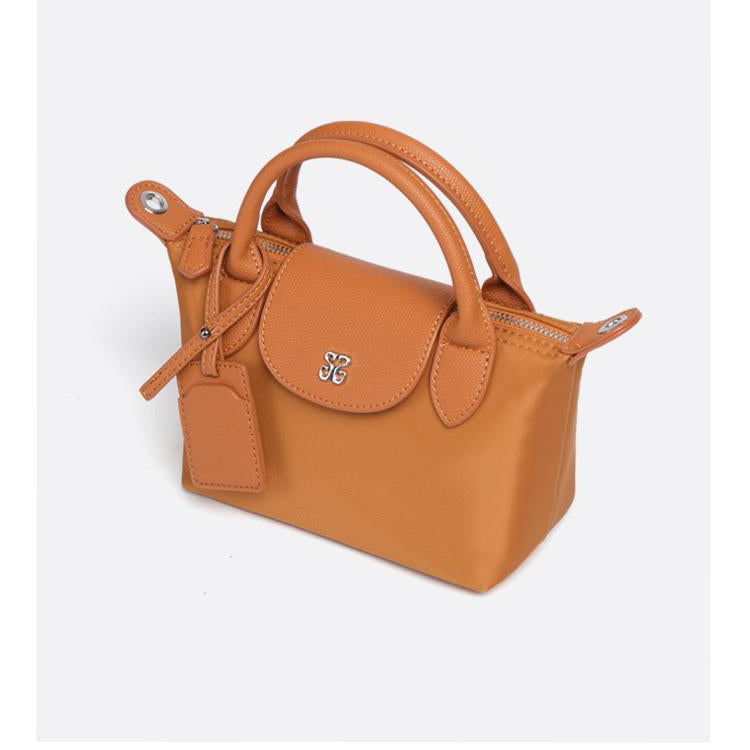 Caramel-colored Mini All Match Shoulder Bag with top handles for stylish fashion looks