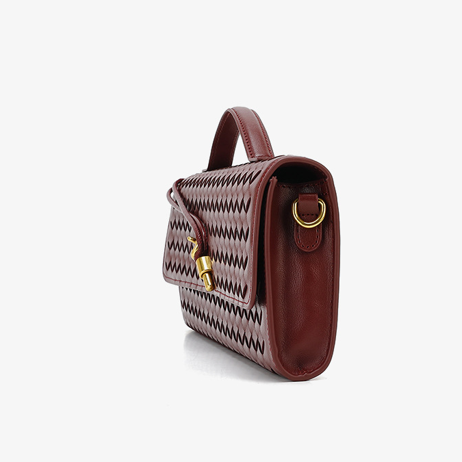 Burgundy leather handbag with woven pattern from Soft Leather Mid Ancient Baguette Bag fashion