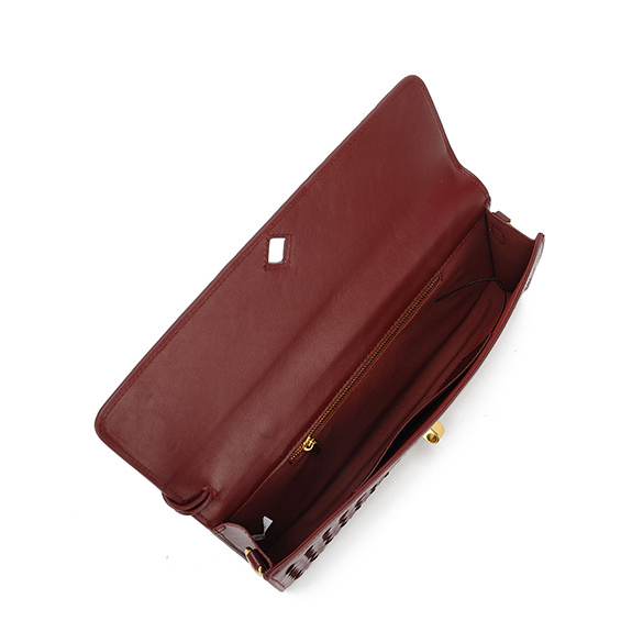 Open burgundy leather handbag from Soft Leather Mid Ancient Baguette Bag fashion collection