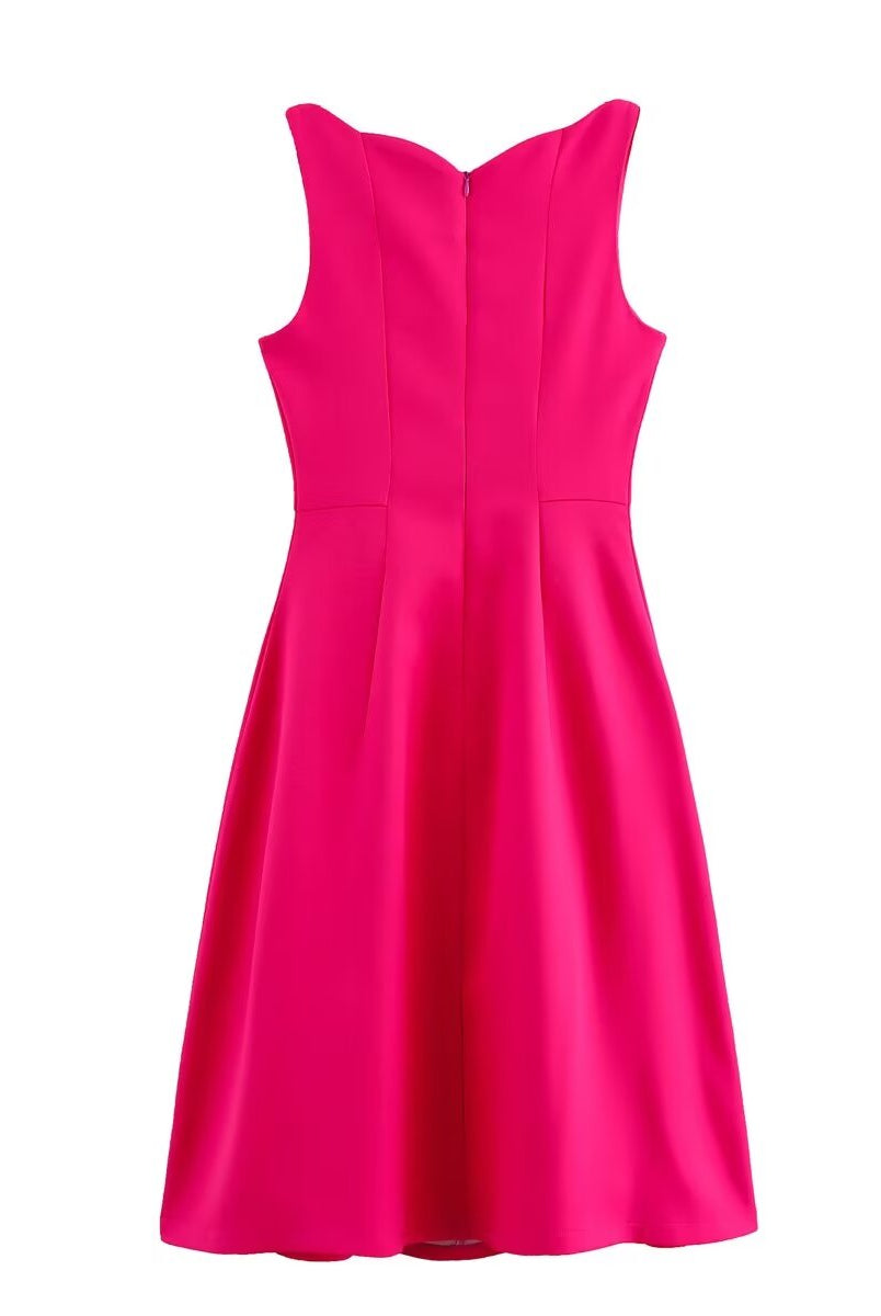 Bright pink sleeveless fashion dress with stereo bowknot decoration, stylish ملابس