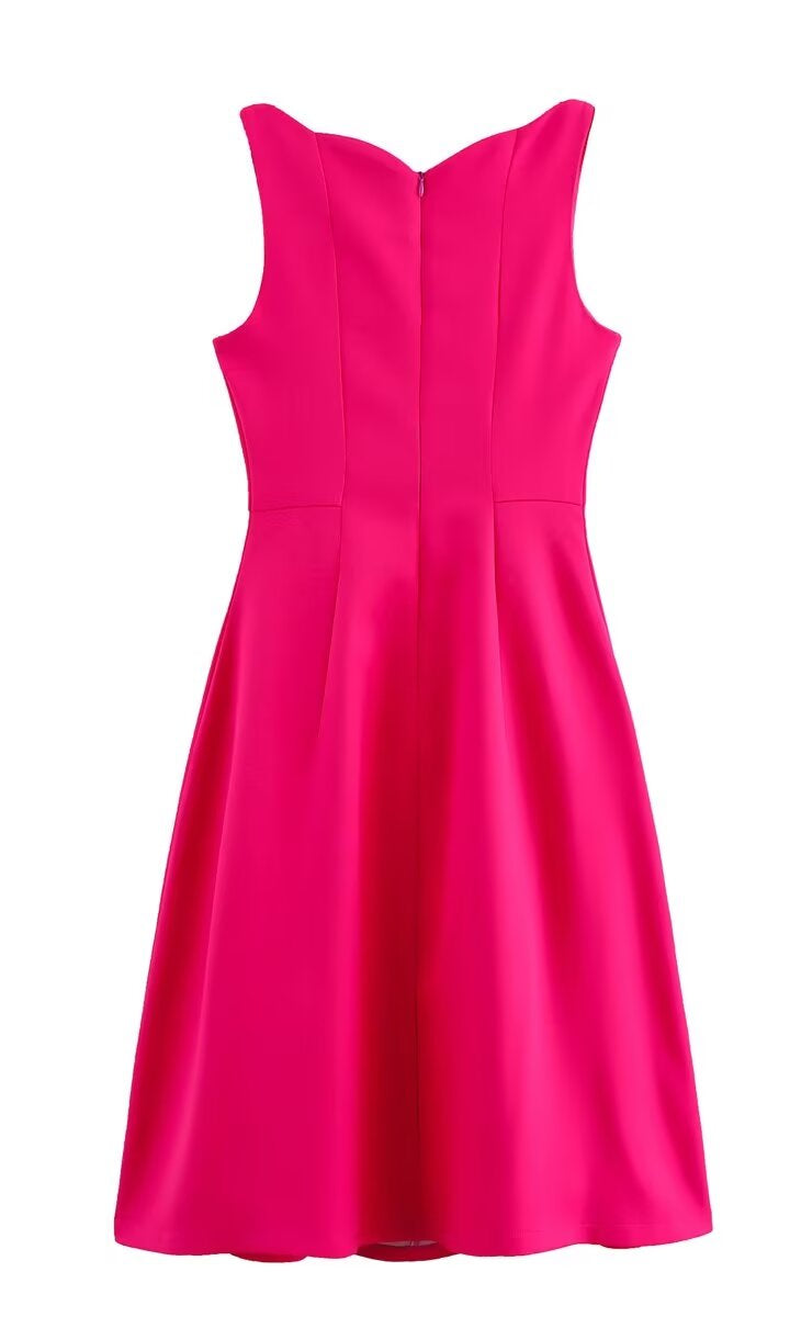 Bright pink sleeveless fashion dress with stereo bowknot decoration, stylish ملابس