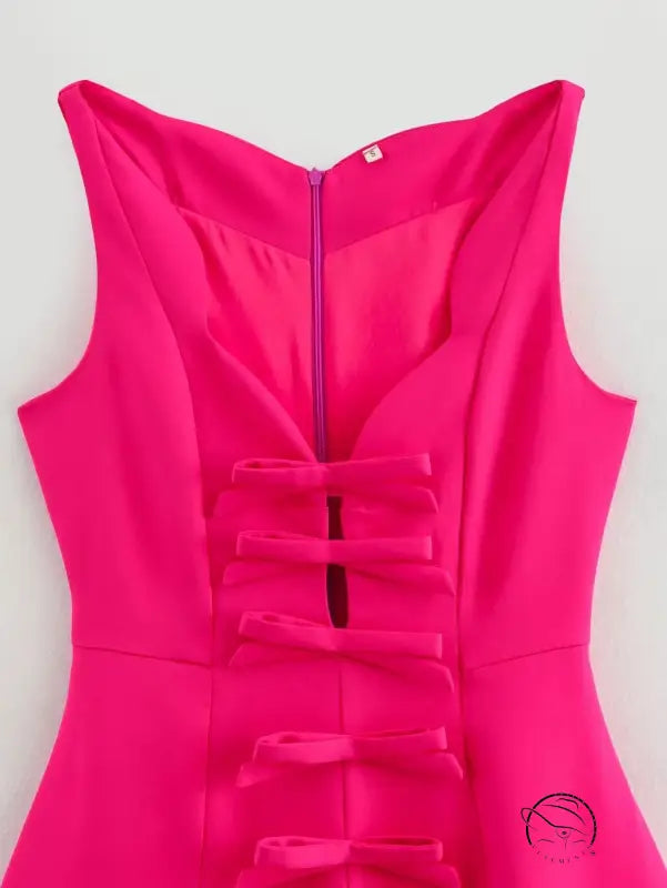 Bright pink stereo bowknot decoration dress with bow details