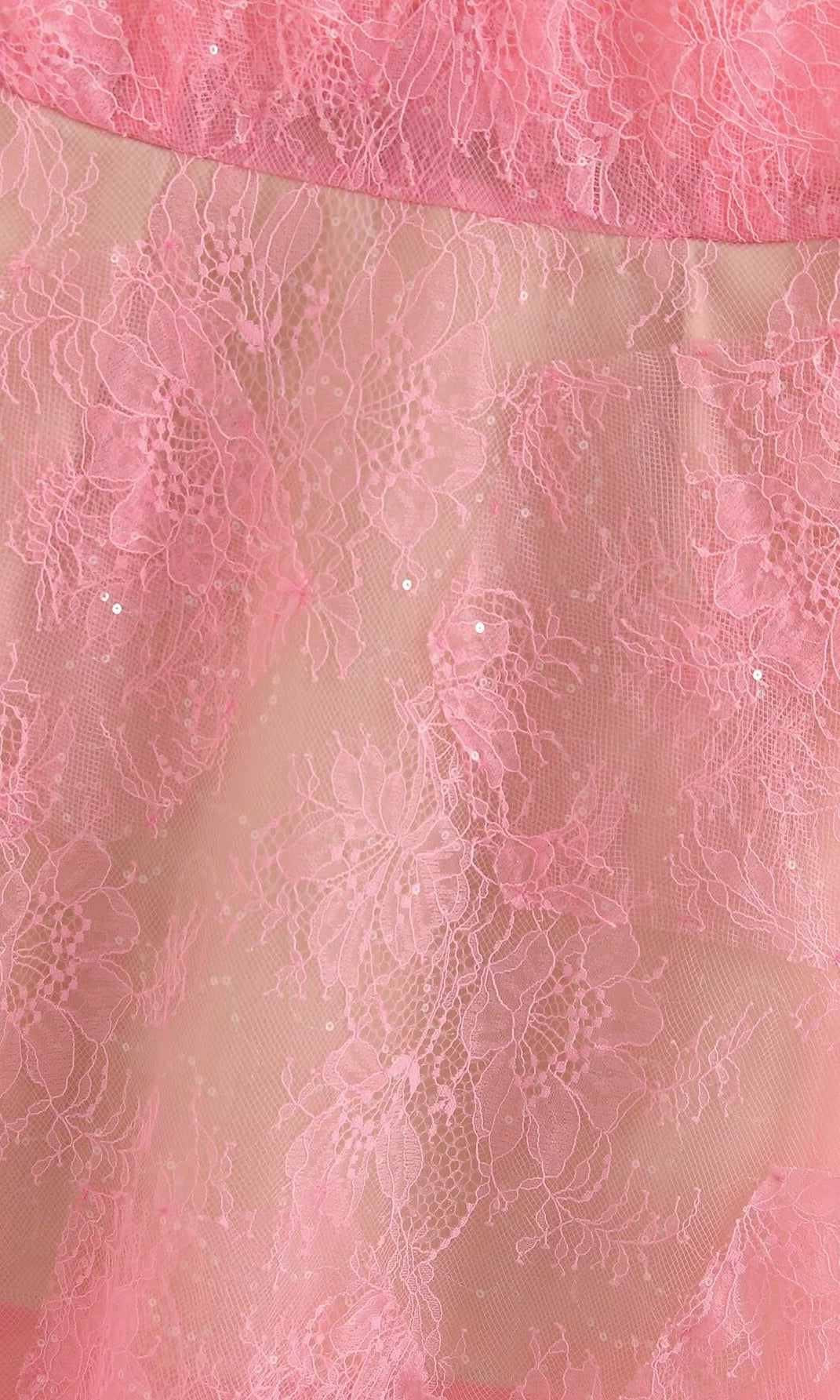 Pink lace fabric with sequins from the Elegant Floral Lace Patchwork Tulle Dress, perfect for luxury fashion and ملابس