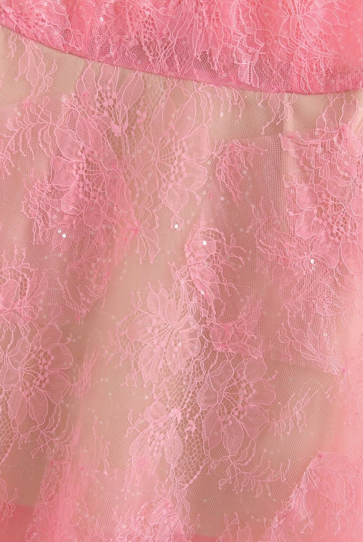 Pink lace fabric with sequins from the Elegant Floral Lace Patchwork Tulle Dress, perfect for luxury fashion and ملابس