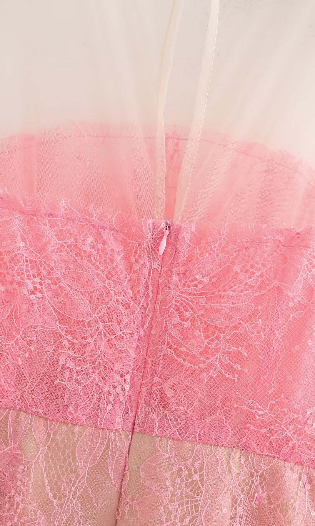 Pink lace dress with zipper from Elegant Floral Lace Patchwork Tulle Dress, a stylish fashion ملابس piece