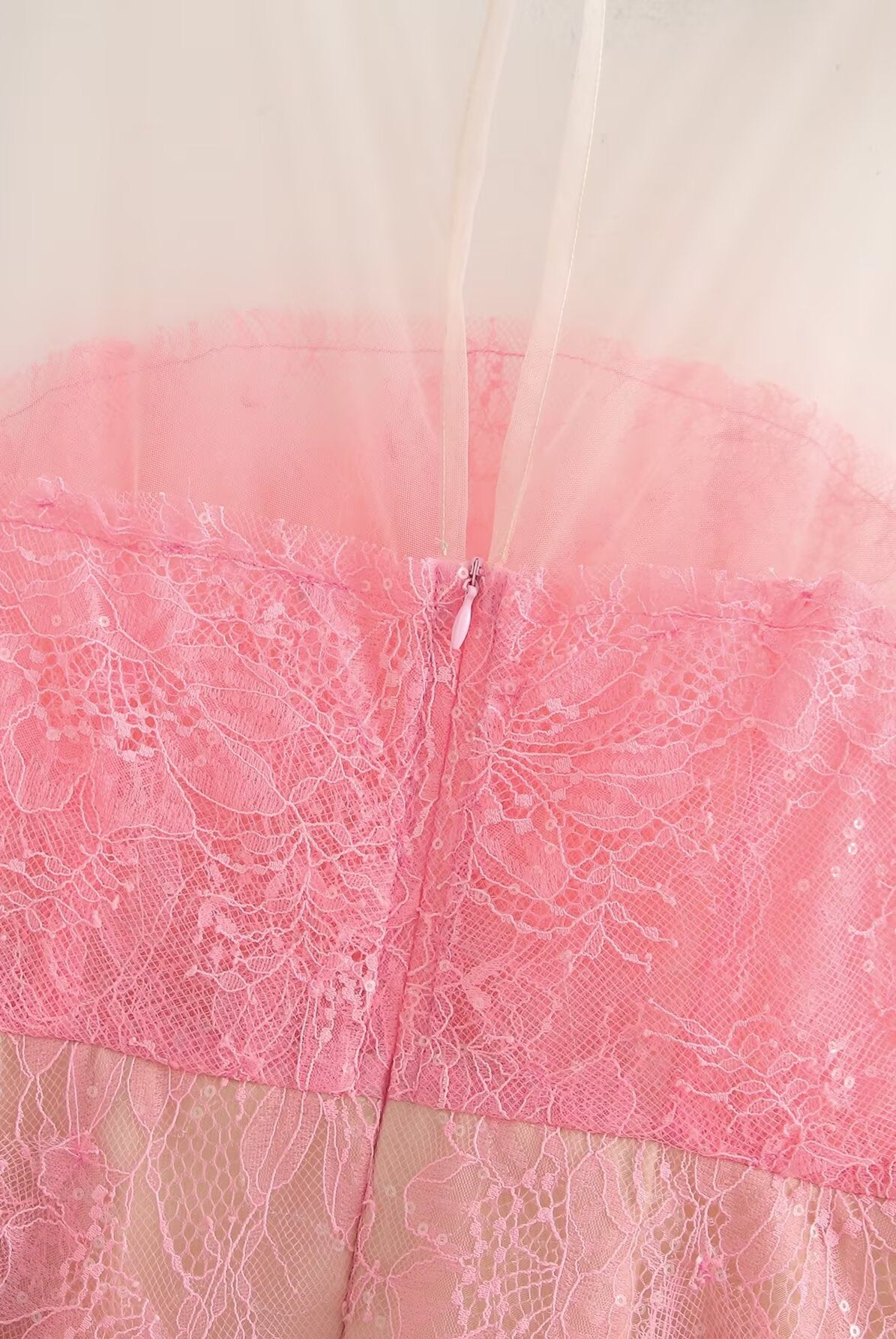 Pink lace dress with zipper from Elegant Floral Lace Patchwork Tulle Dress, a stylish fashion ملابس piece