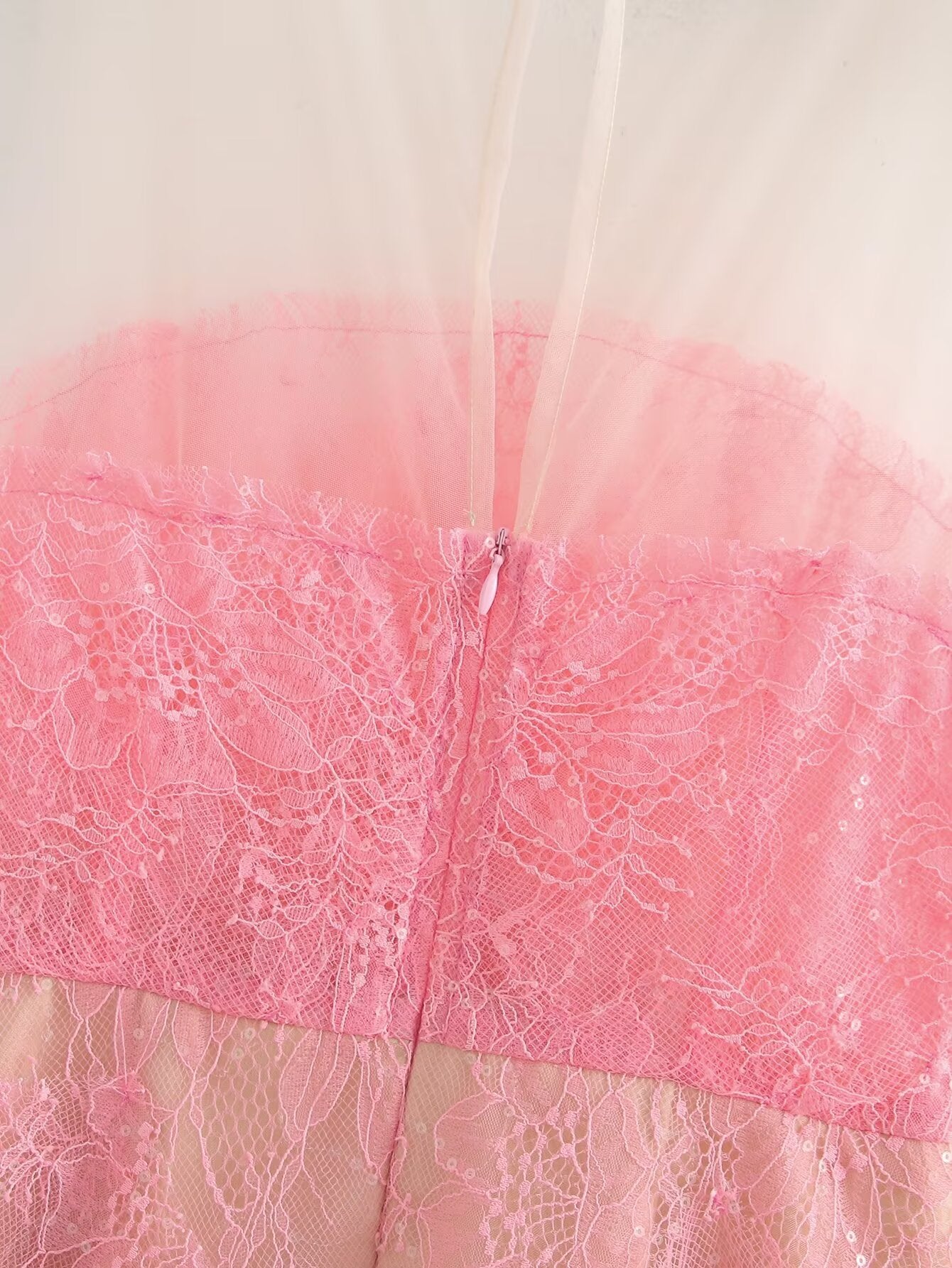 Pink lace dress with zipper from Elegant Floral Lace Patchwork Tulle Dress, a stylish fashion ملابس piece