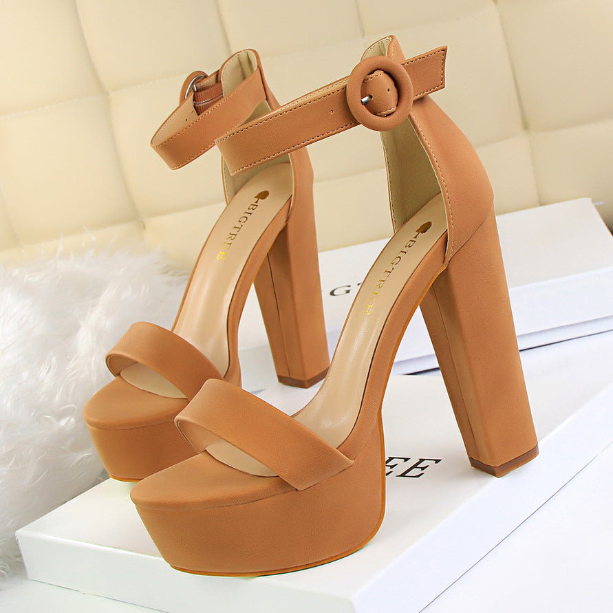 Tan platform high heels from Chunky Heel Super Slimming High Heels for trendy fashion ملابس