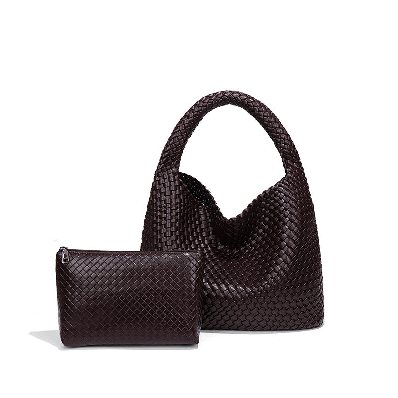 Brown woven leather hobo bag and pouch, a stylish addition to any Langry fashion collection