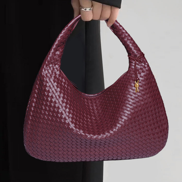 Burgundy woven leather hobo bag showcasing langry fashion for stylish casual wear
