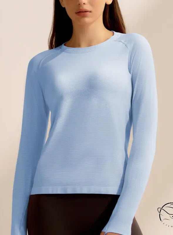 Light blue langry fashion knit sweater top for running