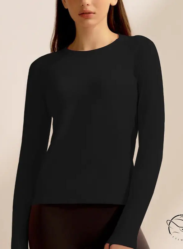 Black langry fitted crew neck running top for fashion fitness