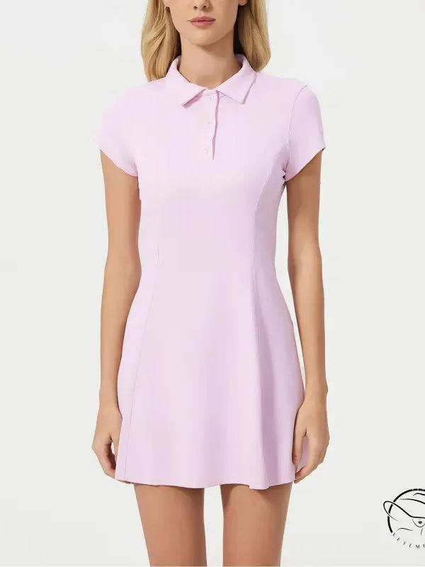 Light pink breathable short tennis dress with short sleeves