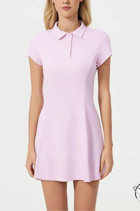 Light pink breathable short tennis dress with short sleeves