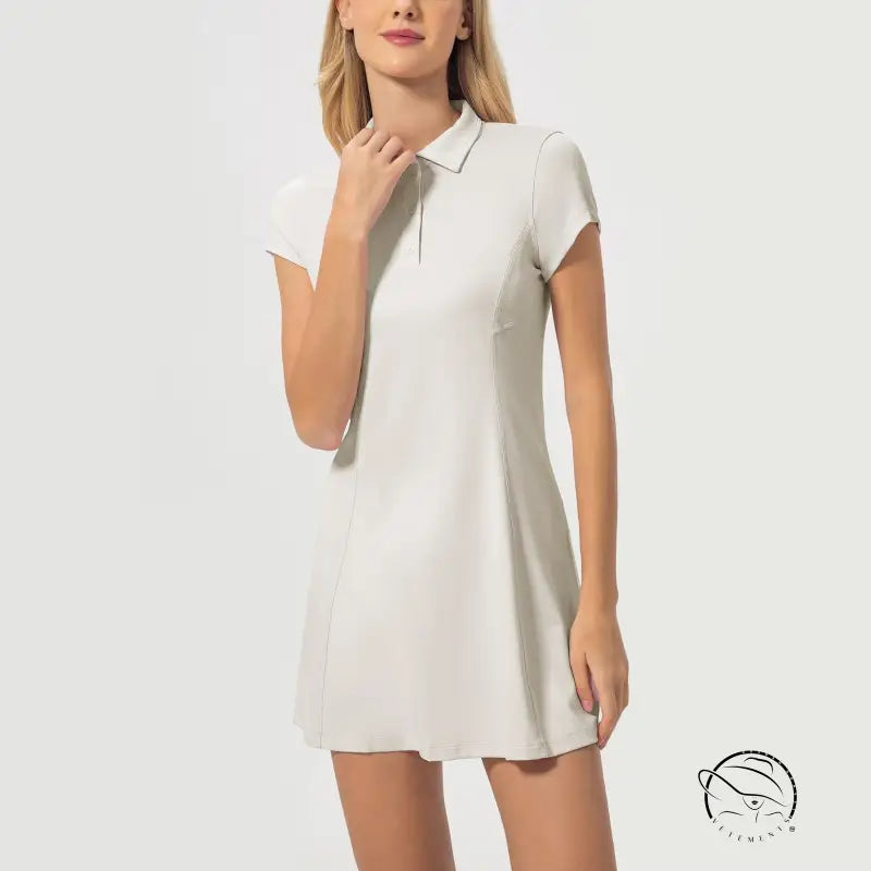 Breathable short tennis dress in white polo style with short sleeves