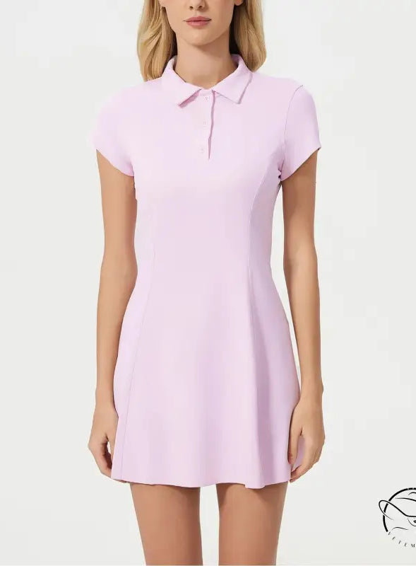Light pink breathable short tennis dress with polo style and short sleeves