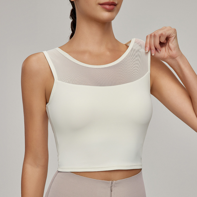 Beauty Back Mesh Workout Top featuring sleeveless athletic style and stylish fashion design