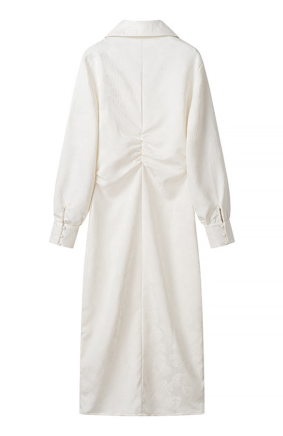 Langry fashion cream trench coat with V-neck jacquard dress