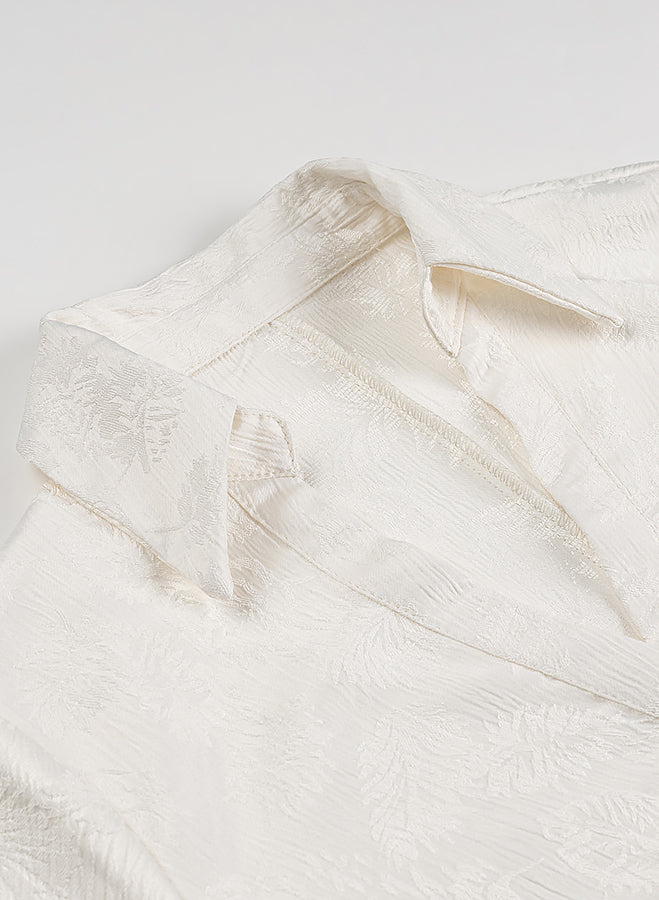 Elegant white silk langry fashion blouse with floral embroidery