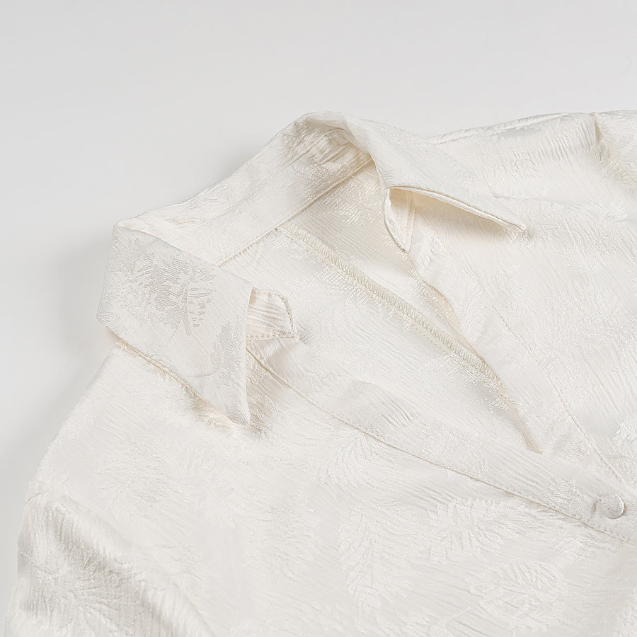 Elegant white silk langry fashion blouse with floral embroidery