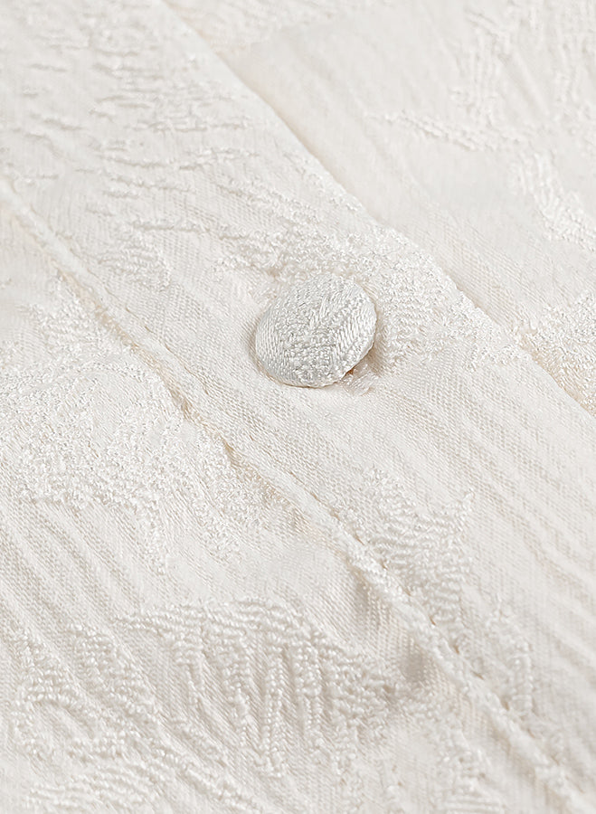 White lace floral V-neck jacquard drawstring dress in Langry fashion ملابس