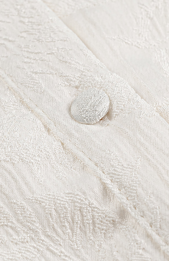 White lace floral V-neck jacquard drawstring dress in Langry fashion ملابس