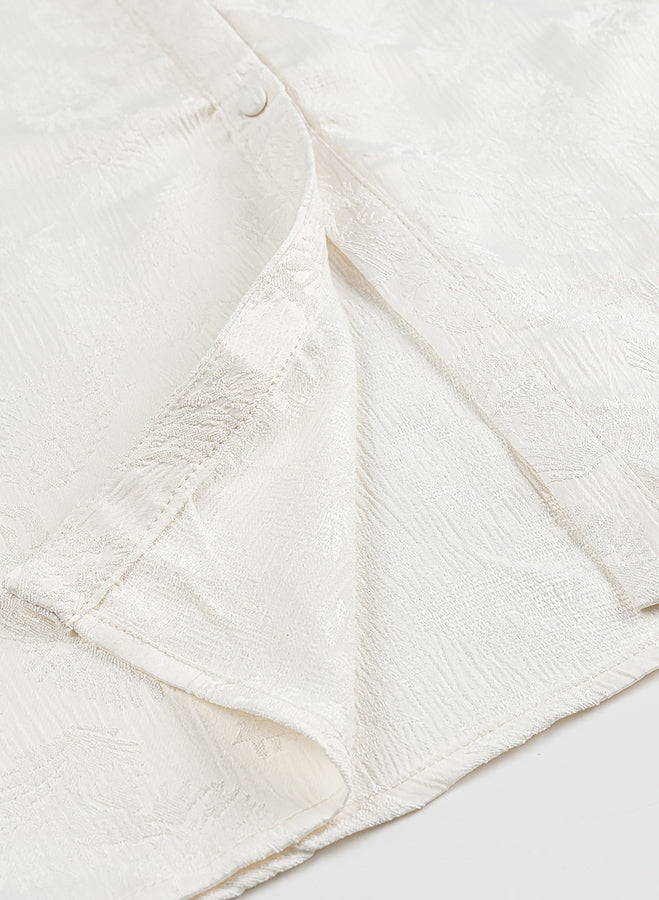 Elegant white lace blouse with V-neck jacquard embroidery, Langry fashion ملابس